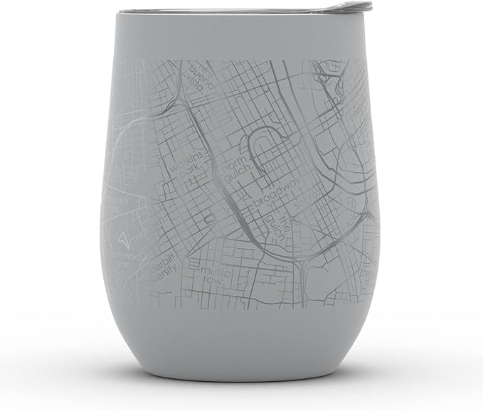 Well Told Engraved Nashville Tennessee Map Insulated Wine Tumbler, Etched Stainless Steel Cup (12 oz, Dockside Gray) City Map Insulated Tumbler, Custom Insulated Tumbler, Outdoor Drinkware