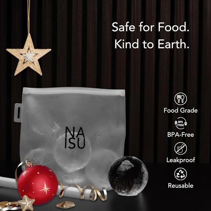 NAISU Clear Ice Silicone Storage Bag – Reusable Freezer Bag for Crystal-Clear Ice Balls & Cubes, Leakproof, Food-Grade, Ideal for Whiskey & Cocktails