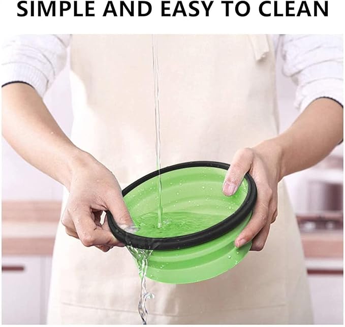 Collapsible Bowls For Camping, Set of 4 Silicone Food Storage Containers with Lids, Rv storage and organization, Rv Kitchen Accessories, BPA Free, Microwavable, Freezer, Dishwasher Safe (Round-Green)