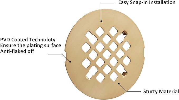 Artiwell 4-1/4” OD Snap-in Shower Drain Cover, Round Shower Drain Strainer Grid, Replacement Cover, Designed for Long-Lasting