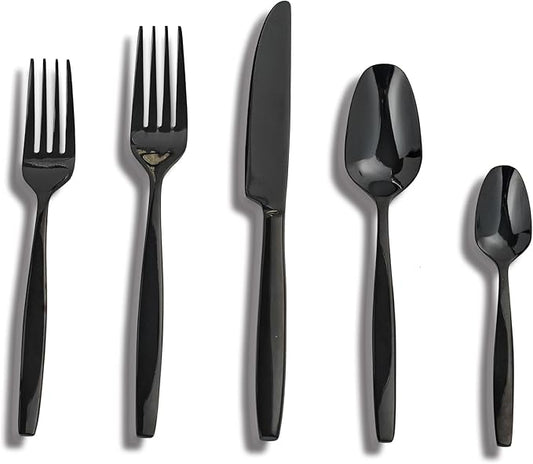 Black 30-Piece Silverware Set,Stainless Steel Flatware Utensils Cutlery Set for 6,Including Steak Knife Fork and Spoon,Dishwasher Safe,Modern Tableware for Home & Dining