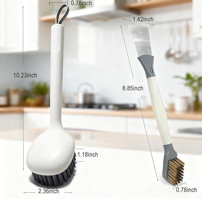 2-Piece Kitchen Brush Set Handheld Dish Cleaning Brush and Dual-Head Cleaning Tool for Pots, Pans, Sinks, Stubborn Grease, Stovetops, and Burnt-On Residue