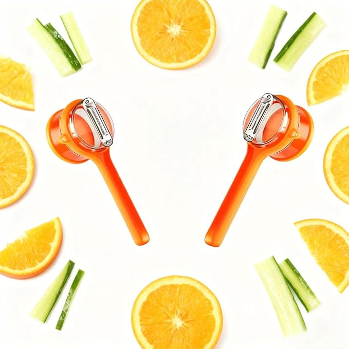 Fruit and Vegetable Peeler with Storage Box，Features a built-in catcher container and double-sided stainless steel blades，Easy to clean and store, peeler with container (Orange-2pack)
