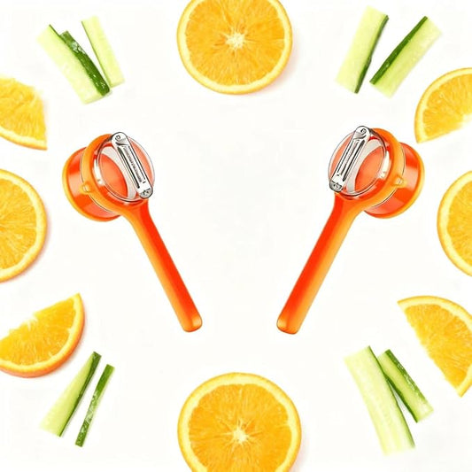 Fruit and Vegetable Peeler with Storage Box，Features a built-in catcher container and double-sided stainless steel blades，Easy to clean and store, peeler with container (Orange-2pack)