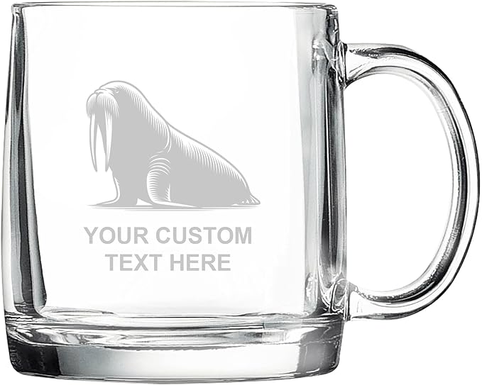 Walrus, Personalized 12.5 oz Polar Camel Glass Coffee Desk Mug – Custom Laser Engraved Clear Cup for Tea, Espresso, Latte, Whiskey - Microwave Safe/Made in USA