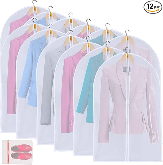 36" Women Suit Bags, Garment Bags For Hanging Clothes, Plastic Garment Bags for Closet Storage, Suit Cover Bags with Zipper for Short Coats, Jackets, Shirts 24"x36"/ 12 Pack (24" x 36" 12Pack)