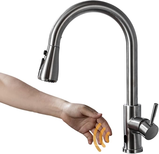 Touchless Kitchen Faucet with Pull Down Sprayer Brushed Nickel Kitchen Faucets Infrared Sensor Kitchen Faucet Touchless Kitchen Sink Faucets Stainless Steel Single Handle Motion Sensor Kitchen Faucets