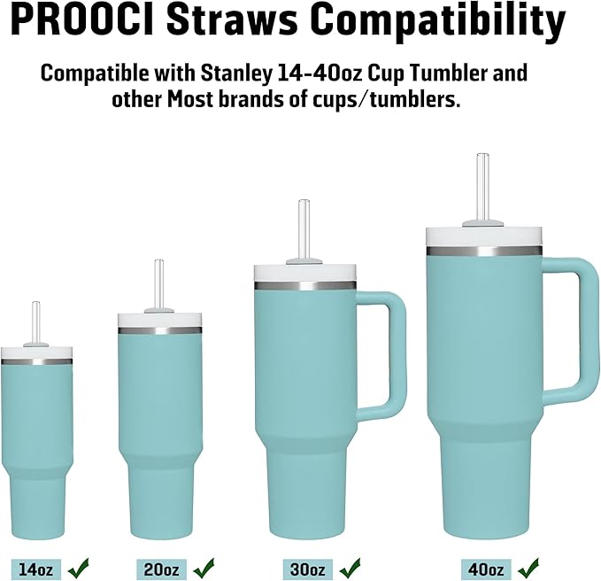 PROOCI 10-Pack 12" Replacement Straws for Stanley & Yeti 30oz-40oz Cup Tumbler, Food Grade Tritan Plastic Reusable Straws with Cleaning Brush, Clear Long Straw for Drinking Smoothie, Cocktails, Juice