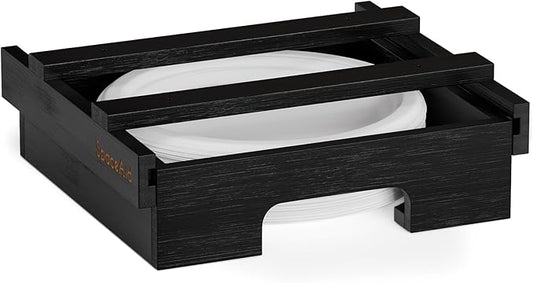 SpaceAid 9-inch Paper Plate Dispenser, Under Cabinet Bamboo Plates Holder, Kitchen Counter Vertical Dipensers Holders Countertop Caddy, Black