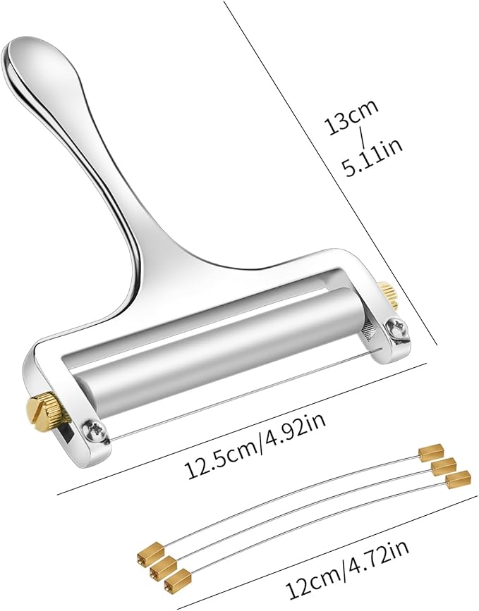 Stainless Steel Cheese Slicer - Professional Cutter for Raclette, Cheddar, Gruyere, Mozzarella Cheese Block Adjustable Thickness With 3 Extra Wires
