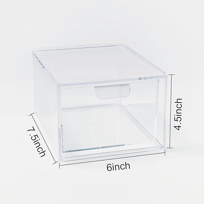 2 Pack Clear Stackable Makeup Organizer, Acrylic Bathroom Storage Drawers with Handles for Vanity, Kitchen Cabinets, Undersink, Pantry, Home Organization and Storage