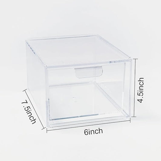 2 Pack Clear Stackable Makeup Organizer, Acrylic Bathroom Storage Drawers with Handles for Vanity, Kitchen Cabinets, Undersink, Pantry, Home Organization and Storage