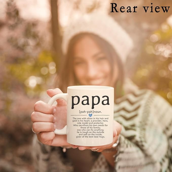 QUICQOD Papa Definition Coffee Ceramic Mug, Grandpa Gifts, Papa Coffee Mug for Men, Fathers Day Birthday Christmas Thanksgiving Day Gifts,11 Oz