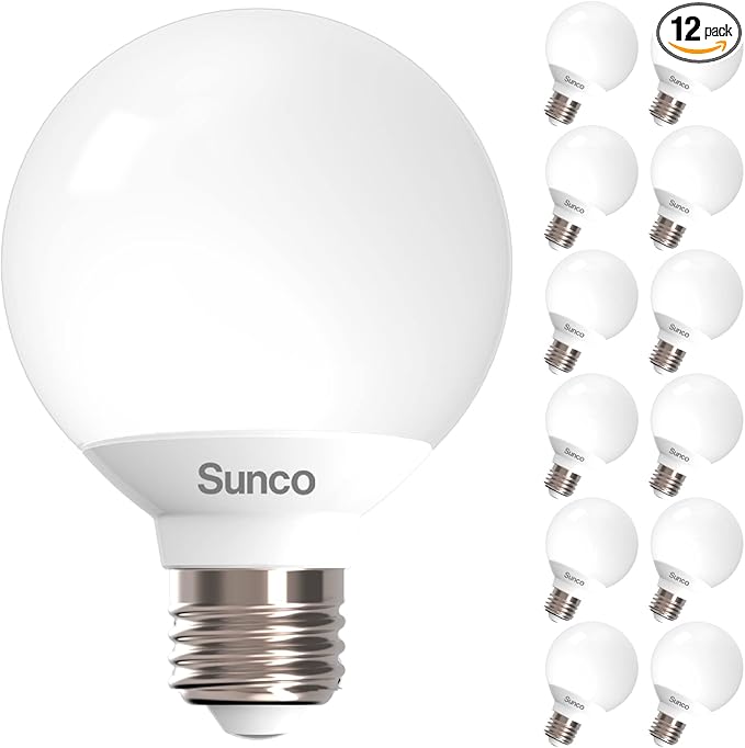Sunco 12 Pack G25 LED Light Bulbs, Vanity Globe Bathroom Light Bulb, 450 LM, 5000K Daylight, 6W (40W Equivalent), Dimmable Mirror Vanity Decorative Bulb, E26 Base UL