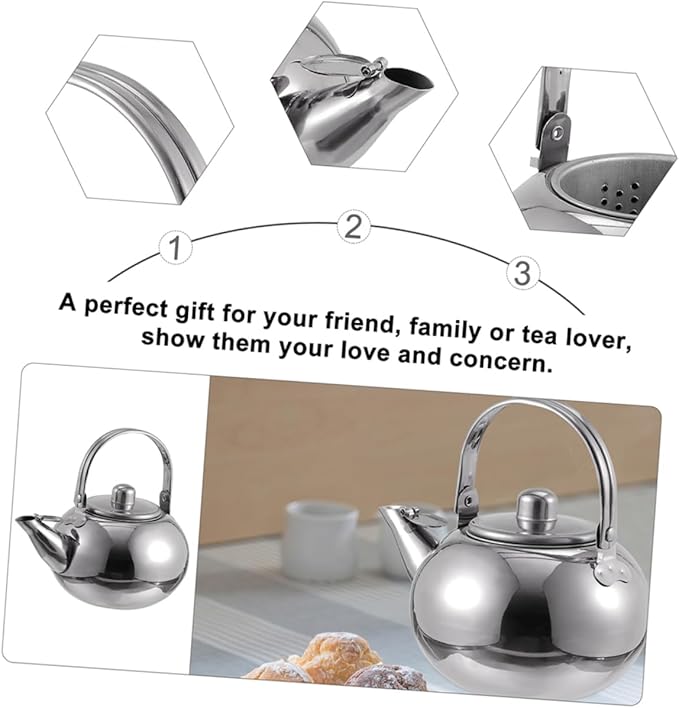 ABOOFAN Stainless Steel Teapot Filter Screen Thicken Tea Kettle for Induction Electric and Gas Stoves for Brewing Tea and Capacity Elegant Silver Design