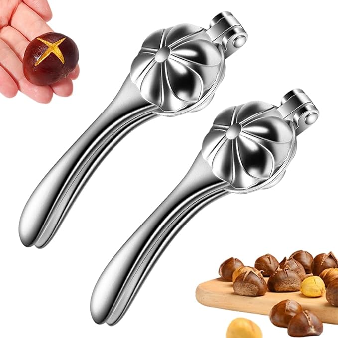Chestnut Cutter Tool, Aluminum Alloy Chestnut Peeler with Ergonomic Handle, Multifunction Chestnuts Peeler Nutcracker Opener Clip, for Hazelnut Walnut Pistachio Macadamia Kitchen Nut Opener Tool (2)