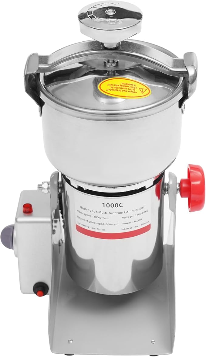1000g Electric Grain Grinder Stainless Steel 304 Commercial High Speed 30000r/min 3600W Powder Mill for Wheat Corn Spices Grain Dry Rice Nursing Homes Hospitals