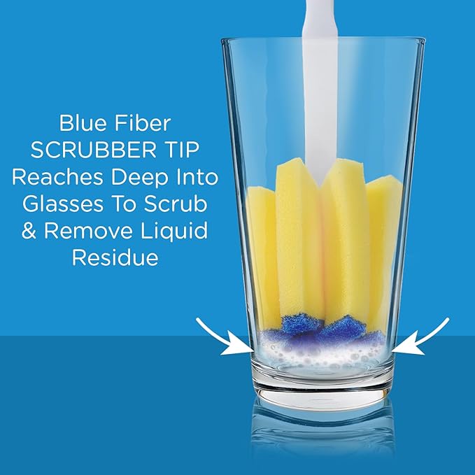 LOLA Glass & Jar Foam Sponge Brush, 4 Pack, Star Shaped w/Non-Scratch Blue Scrubber Top, Perfect for Glasses, Mugs, Bottles, Dishwasher Safe