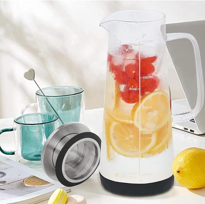LHS Glass Teapot with Stainless Steel Infuser, Borosilicate Glass Teapot Kettle for Loose Leaf Tea, Blooming Tea, Cold Brew, 1200ml