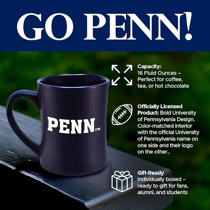 University of Pennsylvania Quakers Ceramic 16oz Sculpted Mug – Official Team Logo Coffee Cup – Handwash Recommended – Individually Boxed