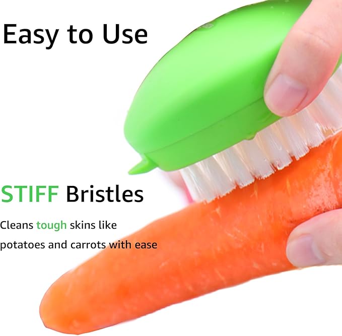 Vegetable Brush – Dual Bristles Veggie Brush & Non-Slip Grip Potato Scrubber for Root Vegetables Fruit and Vegetable Brush • Your Kitchen Essential (Green 2-Pack)