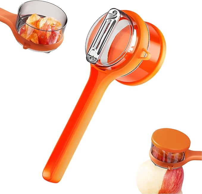 2026 Upgrade Kitchen Special Fruit Peeler with Box Storage, Double-Sided Stainless Steel Veggie Peeler, Fruit And Vegetable Peeler With Container for Home Kitchen Fruit Peeling Supplies (Orange)
