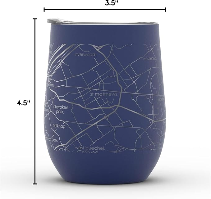 Well Told Engraved Louisville Kentucky Map Insulated Wine Tumbler, Etched Stainless Steel Cup (12 oz, Midnight Blue) City Map Insulated Tumbler, Custom Insulated Tumbler, Outdoor Drinkware
