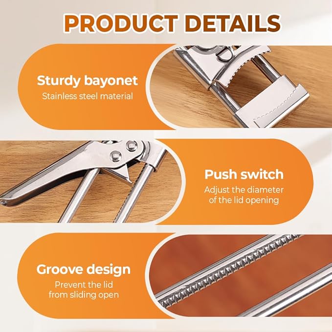 Adjustable Stainless Steel Jar Opener, 2026 New Multifunctional Stainless Steel Can Opener, Jar Lid Opener for Weak Hands, Manual Jar Lid Gripper Bottle Opener Kitchen Accessories(3PCS)