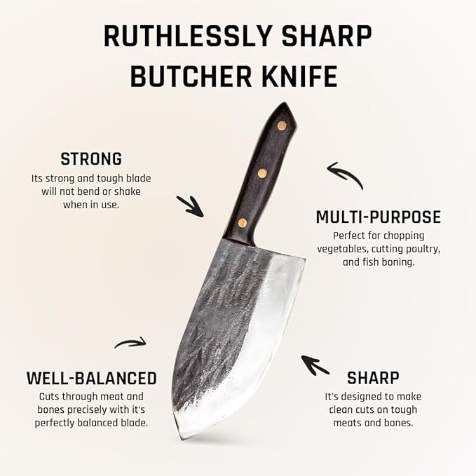 COOLINA Galba Butcher Knife, Full Tang Wide Blade, All-around Kitchen Knife for Meats and Bones