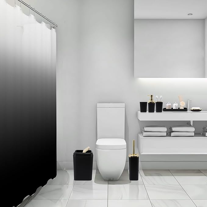 Bathroom Set - 22PC Black Bathroom Accessories Sets Complete with Black Ombre Shower Curtain,Trash Can,Toothbrush Holder,Toothbrush Cup,Soap Dispenser,Soap Dish,Toilet Brush,Tray,Qtip Holders