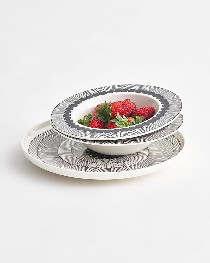 MARIMEKKO Oiva Siirtolapuutarha Dinner Plate — Refine Your Kitchen Décor with Our Iconic Black & White Stoneware — Stylish White Porcelain Dinner Plates to Elevate Your Dining Experience (10”)