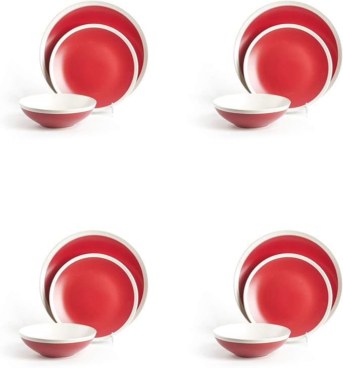 Rock Ridge Speckled Stoneware Dinnerware Set (12pc Set, Ruby and Ivory)