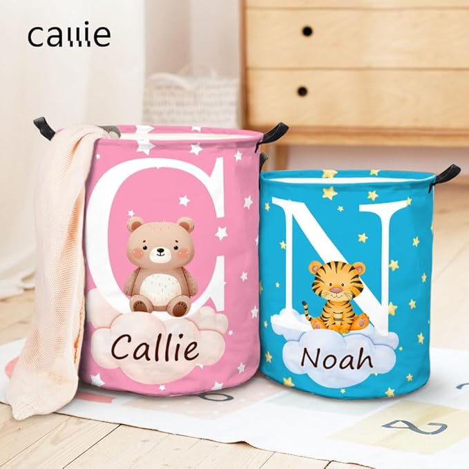 callie Personalized Animal Laundry Basket for Kids Baby, Waterproof Collapsible Cute Laundry Hamper, Clothes Toys Storage Bin for Bedroom Nursery (13.8" x 16.5", 15.7" x 19.6")