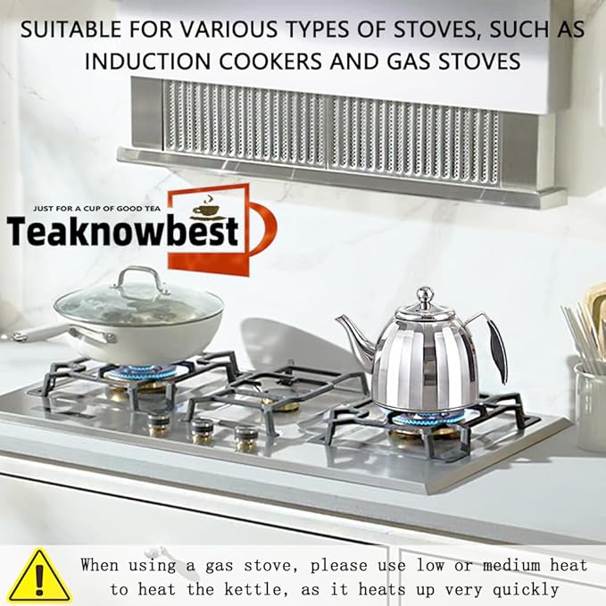 Stainless Steel Tea Pot with Removable Infuser - Loose Leaf Tea Maker, Home & Kitchen Teapot - Medium 50.7oz, Stovetop Safe Teapot for Tea/Coffee, Mirror Finish (1500ml)
