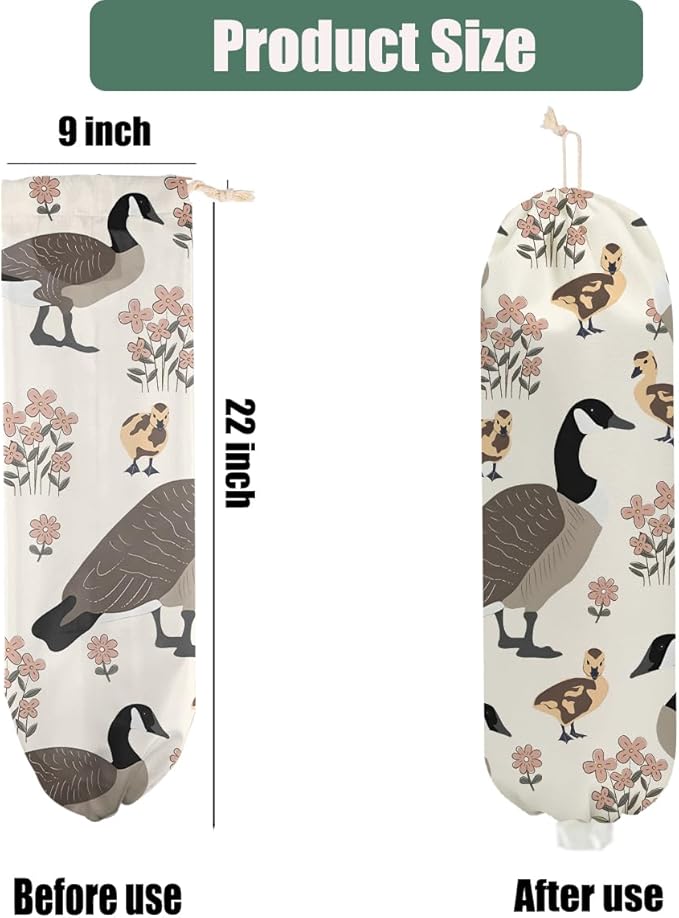 Duck Gifts Plastic Bag Holder, Wall Mount Grocery Bag Holder for Plastic Bags, Pull Rope Free Adjustment, Washable Reusable Grocery Bags Storage Dispenser for Home Kitchen, Flower Gifts for Women Mom