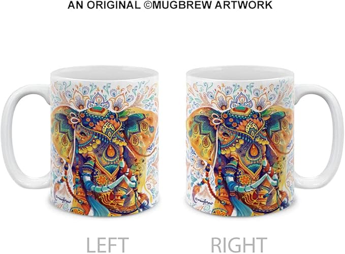 MUGBREW Watercolor Indian Boho Elephants Ceramic Coffee Mug Tea Cup, 11 OZ