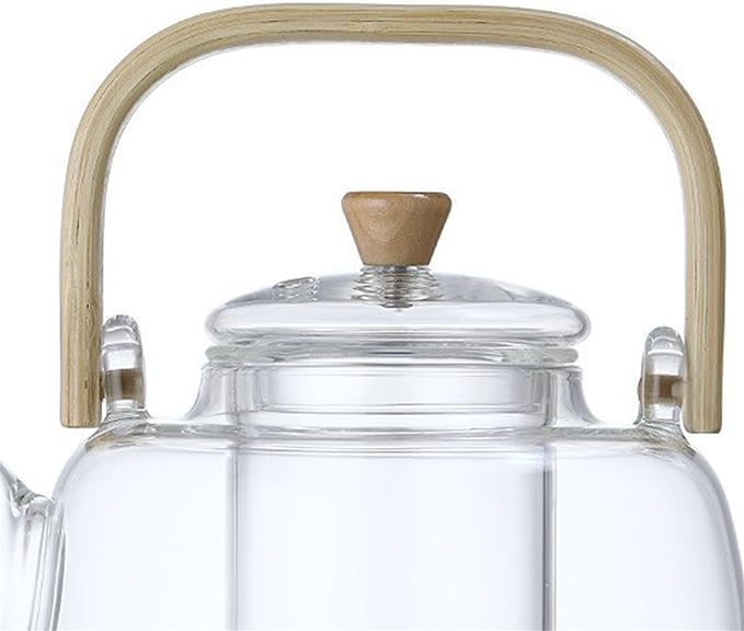 Glass Teapot,1000ml Large Capacity Multifunctional Borosilicate Teapot with Bamboo HandleTeapot with Removable Loose Tea Infuser,Glass Tea Pot Gas & Electric Stovetop Safe.（No heater included）