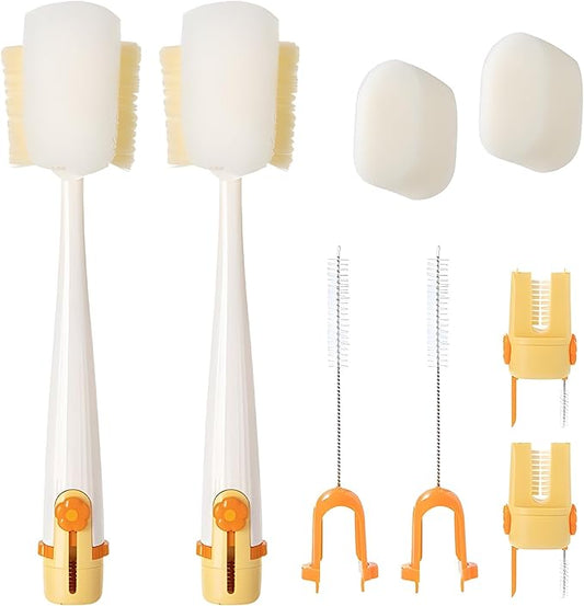 5-in-1 Bottle Cleaning Brush Set, Multifunctional Household Cleaning Kit with Long Flexible Scrubber,for Narrow Mugs, Stainless Steel Cups, Baby Bottles and Tumbler (White, 2 pcs)