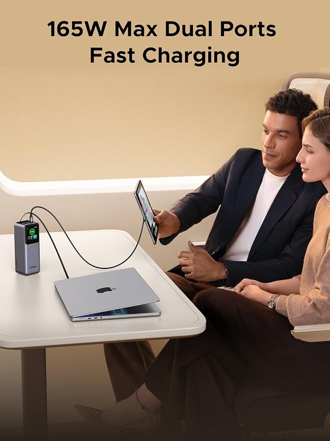 UGREEN Nexode Power Bank 20000mAh 165W with Built-in USB C Cable Laptop Travel Portable Charger, 100W Input, Fast Charging for MacBook Pro/Air/iPhone 17/16/iPad Pro/Galaxy S25 Ultra/Dell/HP and More