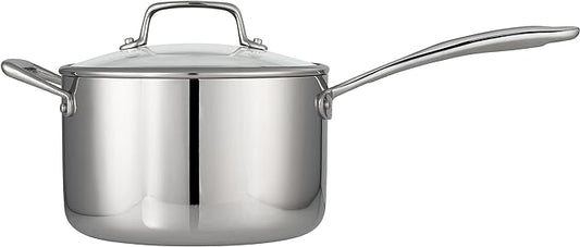 Tramontina Tri-Ply Clad Stainless Steel 4-Quart Sauce Pan with Glass Lid, Induction-Ready, Dishwasher-Safe, NSF-Certified