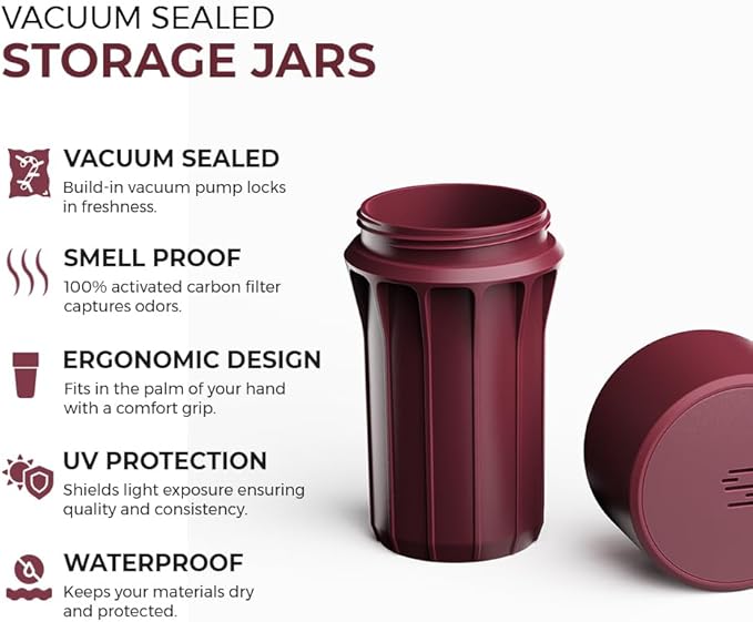 Staze Preserve Vacuum Sealed Storage Jars (148ml) | Smell Proof Containers | Herb Storage & Food Storage Container with Protection - (BRICK)