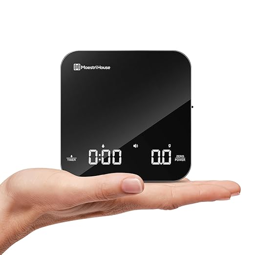 Maestri House Mini Coffee Scale with Timer, USB-C Rechargeable Espresso Scale, 2kg/0.1g Accurate Scale for Espresso and Pour-Over Coffee, Portable Digital Kitchen Scale with Auto Timer (Black&Silver)