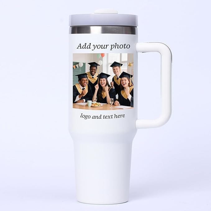 Personalized Tumbler with Handle, 20oz Insulated Coffee Tumbler with Lid and Straw, Custom Stainless Steel Travel Cup for Women Men (Graduation)