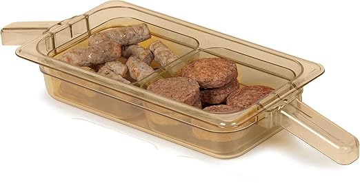 Carlisle FoodService Products 30860HH13 StorPlus High Heat Food Pan With 2 Handles, 2.5" Deep, Third Size, Amber, 1/3 Size (Pack of 6)