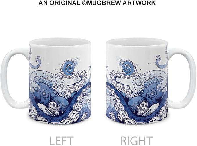 MUGBREW Giant Blue Octopus Ceramic Coffee Mug Tea Cup, 11 OZ