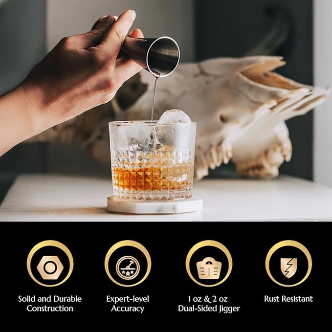 Double Japanese Jigger by Bull In China - 0.25oz to 2oz Measures for Cocktails, Bars & Bartenders (Gunmetal Black)