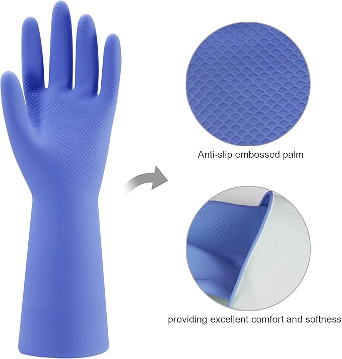 Bamllum Rubber Kitchen Dishwashing Gloves - 4 Pairs Colorful Reusable Household Cleaning Gloves for Washing Dishes and Cleaning Tasks, Flexible Long-lasting and Non-Slip (Small, Blue+Pink+Yellow+Red)