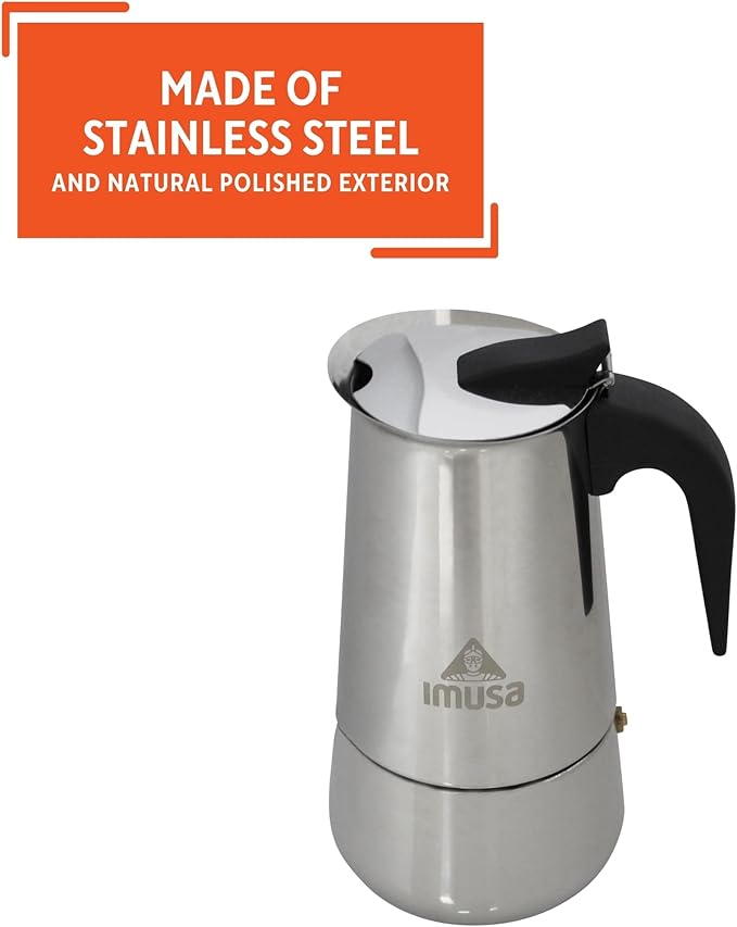 IMUSA USA B120-22061M Stainless Steel Stovetop Espresso Coffeemaker 4-Cup, Silver