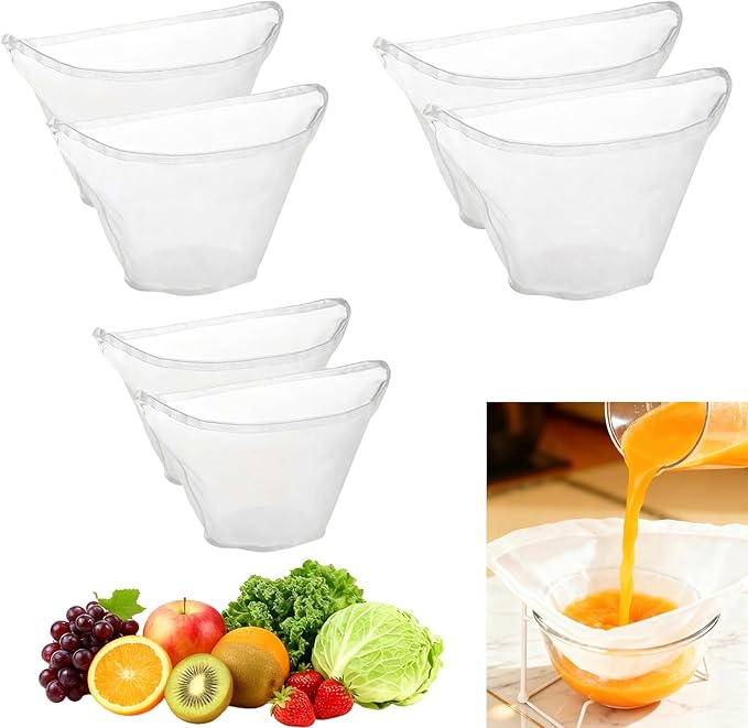 Cheese Cloth Filling Squeeze Nylon Bags, Bowl-shaped reusable nylon cheese cloth filter bag, Ultra Fine Mesh Strainer Bags, suitable for nut milk, juice, soy milk, dumpling fillings (6PCS)