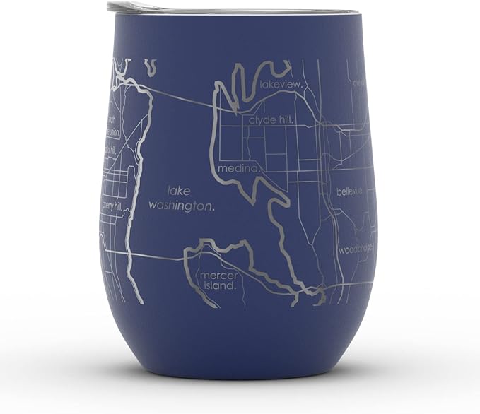 Well Told Engraved Seattle Washington Map Insulated Wine Tumbler, Etched Stainless Steel Cup (12 oz, Midnight Blue) City Map Insulated Tumbler, Custom Insulated Tumbler, Outdoor Drinkware